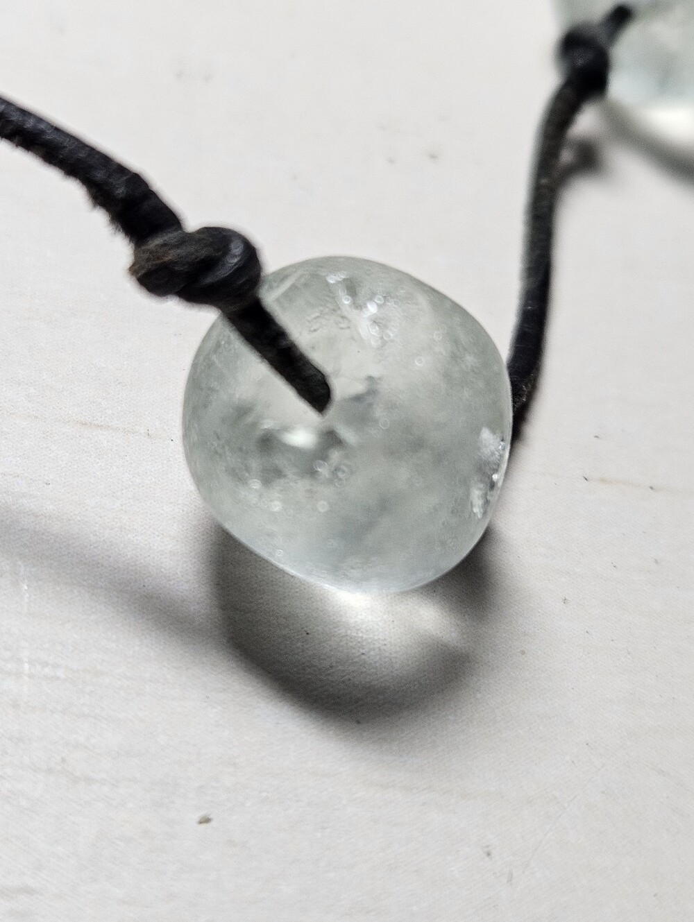 Artisan Krobo Recycled Glass Bead Necklace | Minimalist Seafoam Aqua & Waxed - Picture 7 of 8